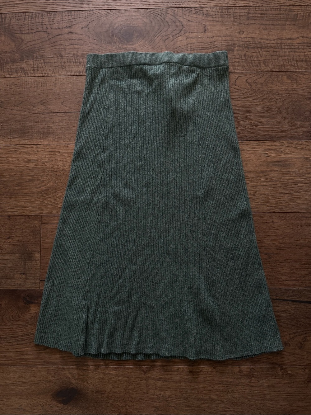 LOFT Olive Green Ribbed A-Line Midi Skirt
